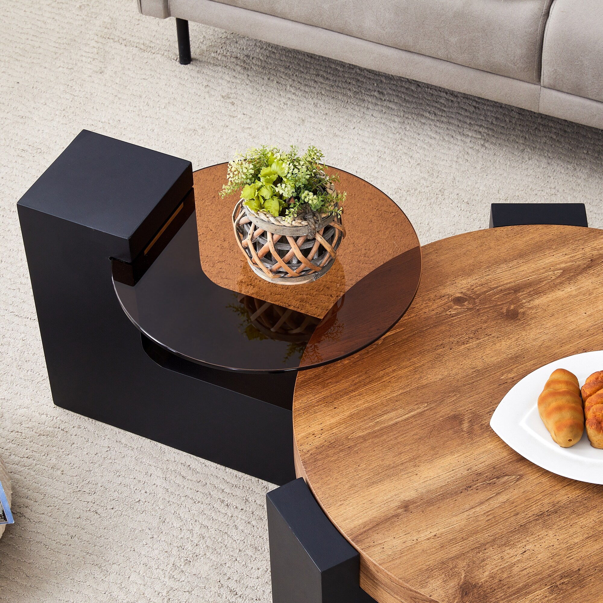 Roomfitters Double Layer Round Coffee Table, Transparent Brown