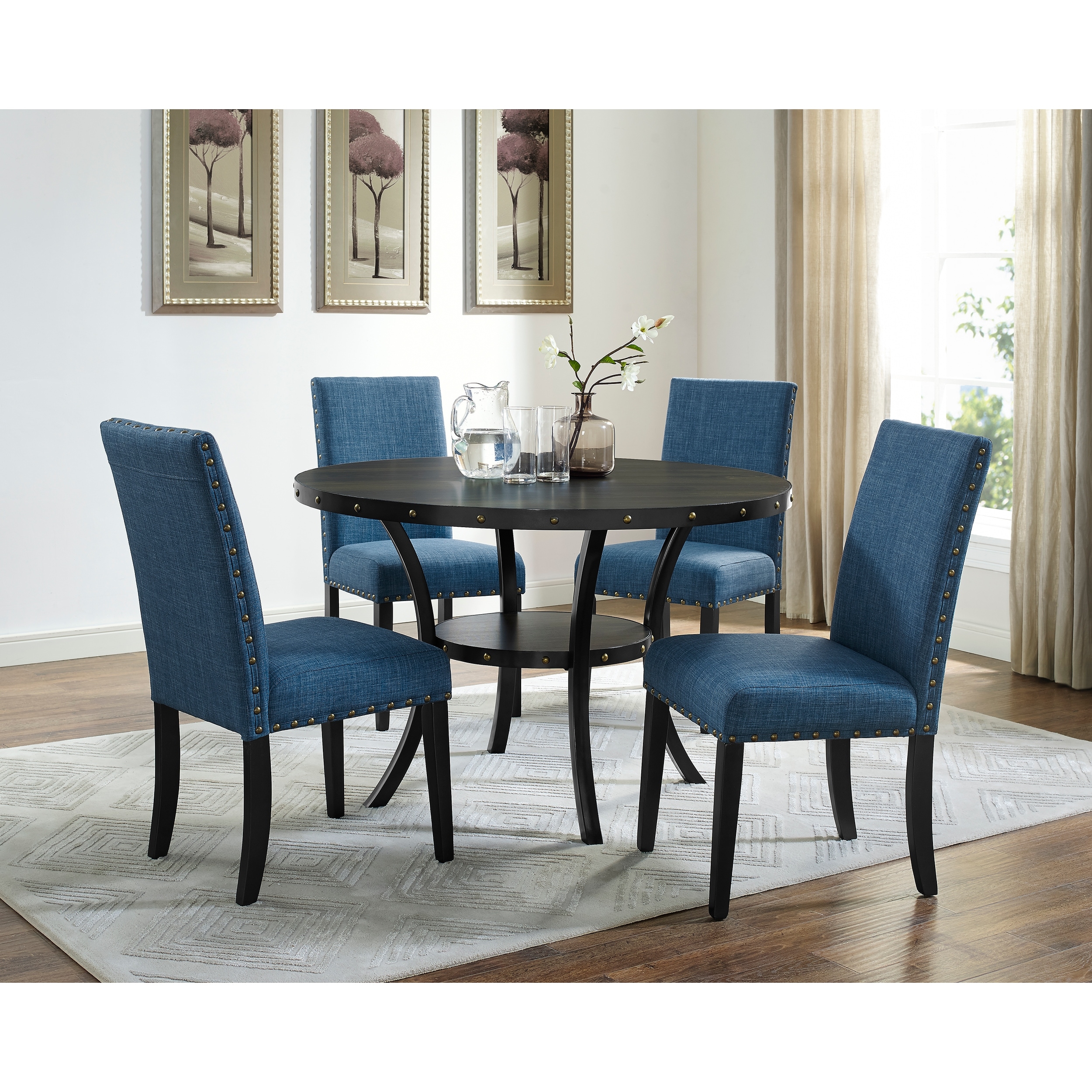 Roundhill Furniture Biony Espresso Wood 5-piece Dining Set with Nailhead Trim