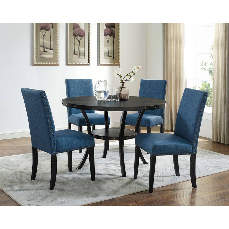 Modern 5-Piece Dining Set with Shelf & 4 Upholstered Chairs - Black+Blue