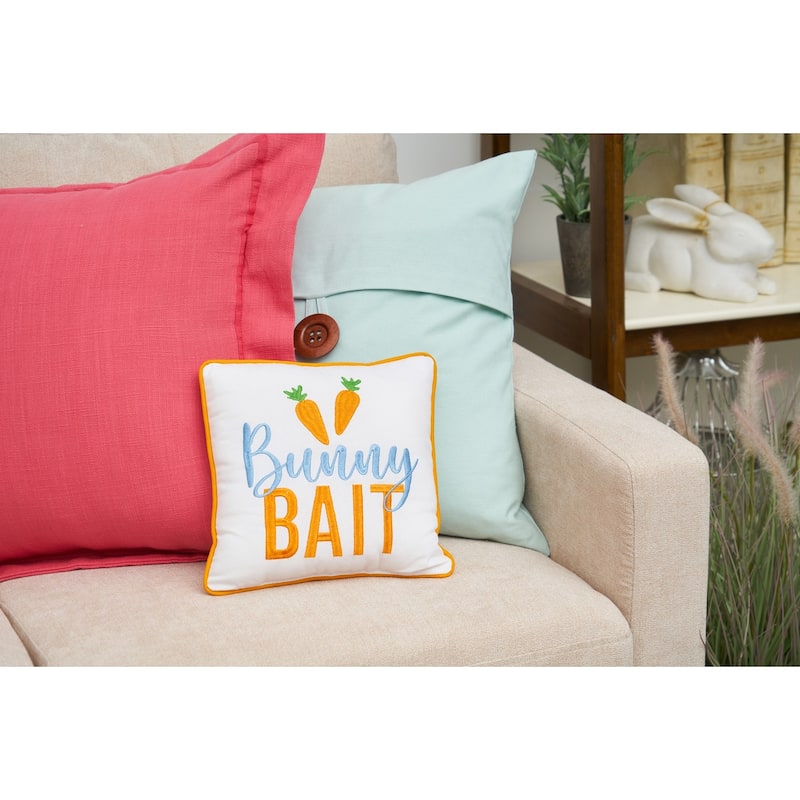 10" x 10" Easter "Bunny Bait" Embroidered Small/Petite Spring Themed Accent Pillow