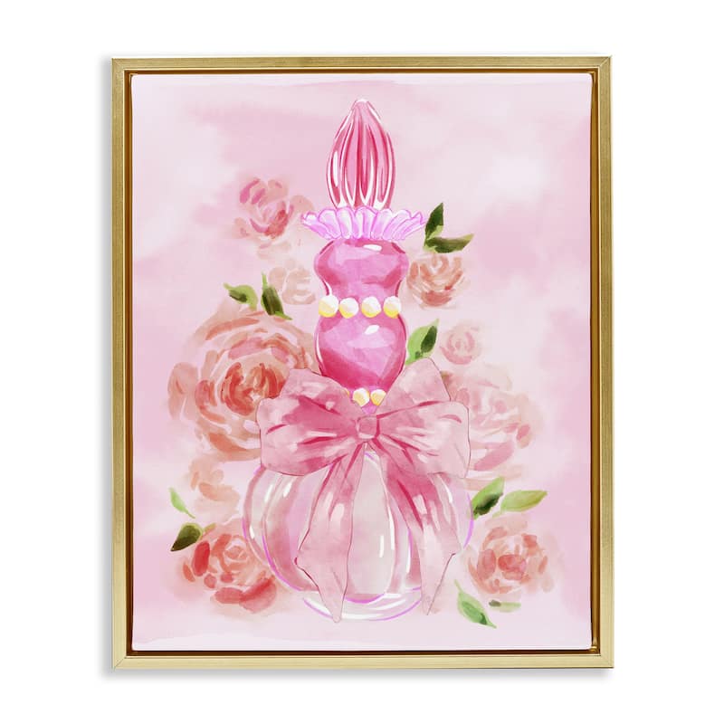Stupell Lovely Pink Perfume & Roses Framed Floater Canvas Wall Art Design By Ziwei Li - 17 x 21 - Gold