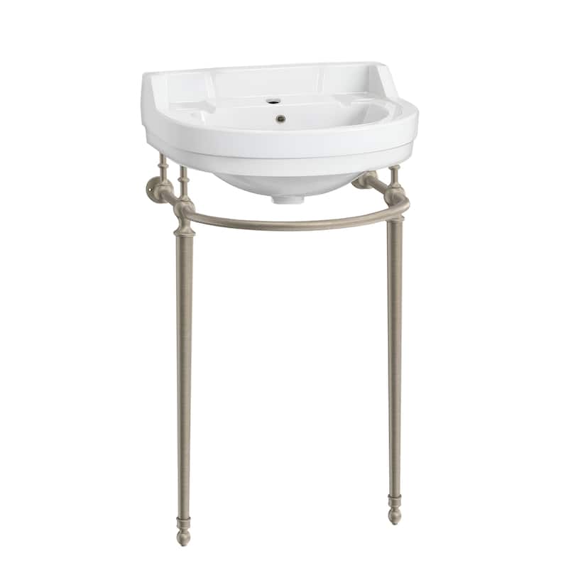 Whitehaus Console Sink With Semi-Circular Bowl, Metal Leg Supports and Front Towel Bar. - Grey - 1 hole