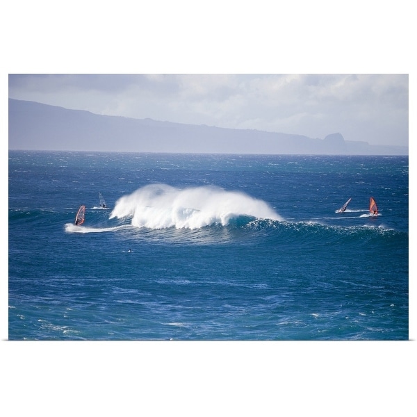 "Windsurfers and giant waves" Poster Print