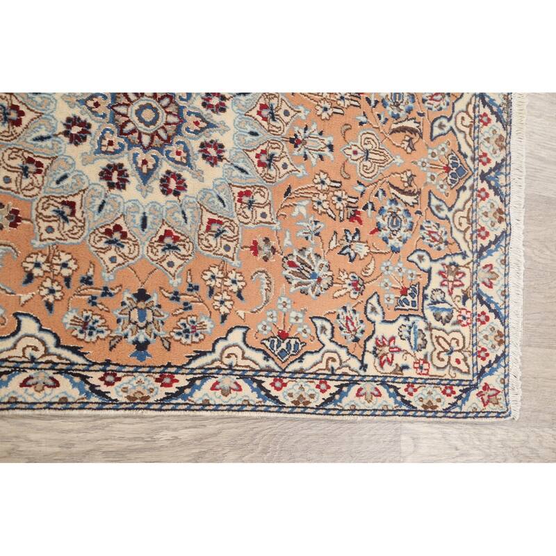 Vegetable Dye Floral Nain Persian Area Rug Hand-knotted Wool Carpet - 2'11" x 4'6"