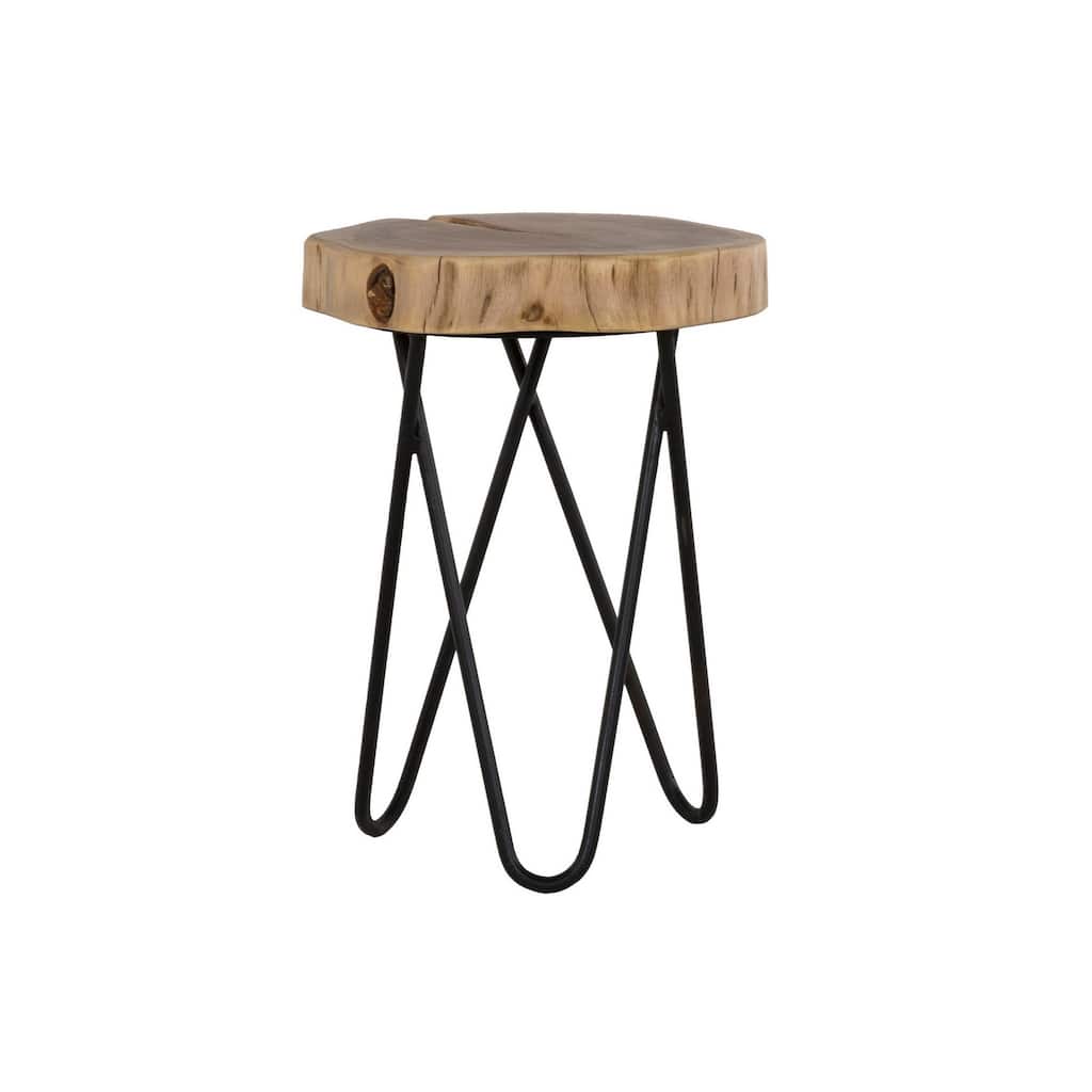 18 Inch Side Table, Wood Tabletop, Hairpin Style Iron Legs, Brown, Black