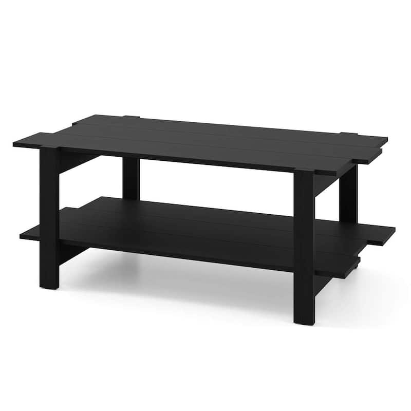 Wood Coffee Table Modern Center Table Rectangular Living Room Table - Black