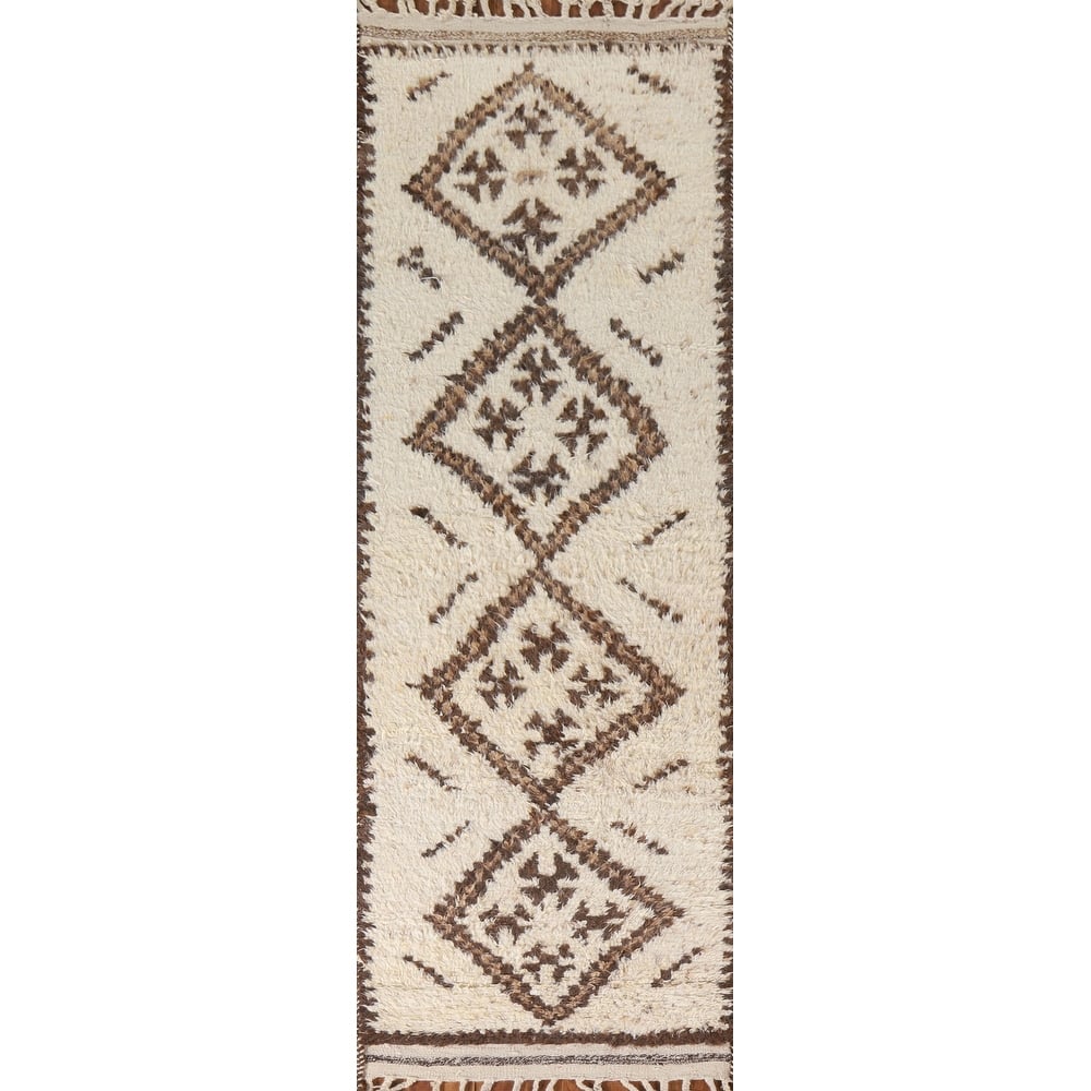 Geometric Anatolian Runner Rug Handmade Wool Carpet - 2'11"x 10'8"
