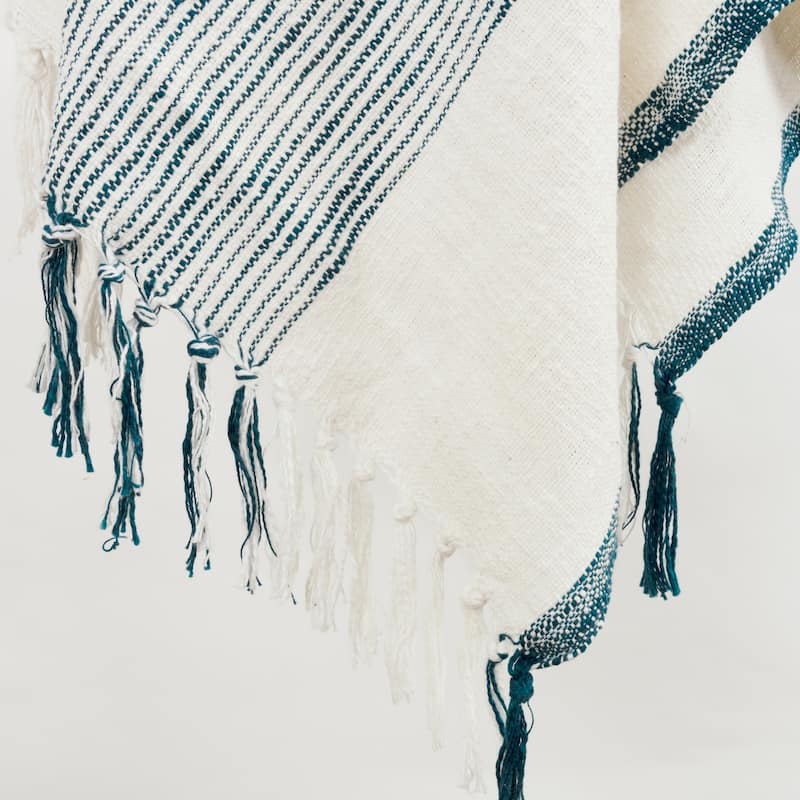 HomeRoots 50" X 60" Ivory Cotton Woven Striped Throw Blanket with Fringe