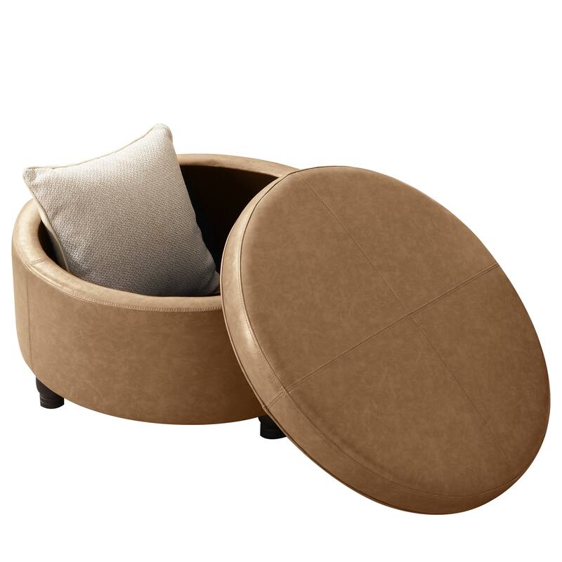 Faux Leather Round Storage Ottoman