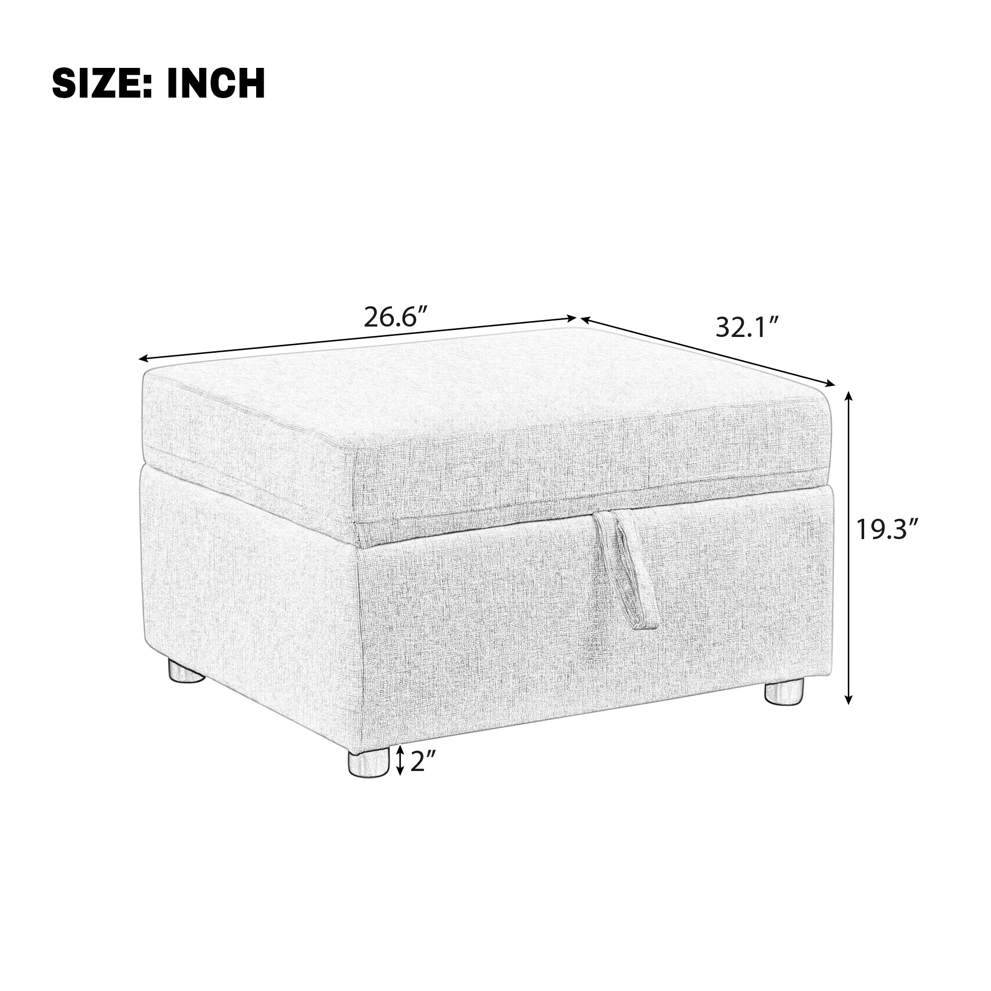 26.6" Ottoman Movable Storage Ottoman Footrest for Living Room, Bedroom, Beige