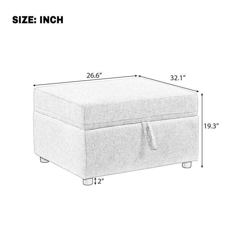 Roomfitters Large Storage Ottoman Footrest, Plush Chenille Fabric with Hidden Compartment for Living Room, Beige