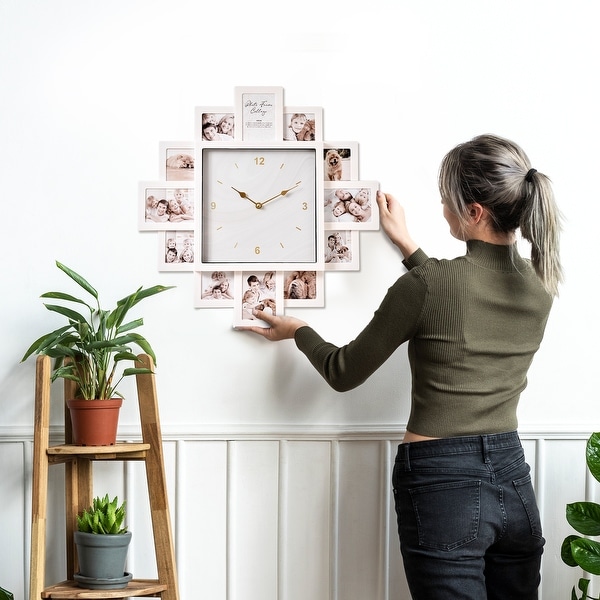 American Art Decor Picture Frame Collage Wall Clock 12 Photo