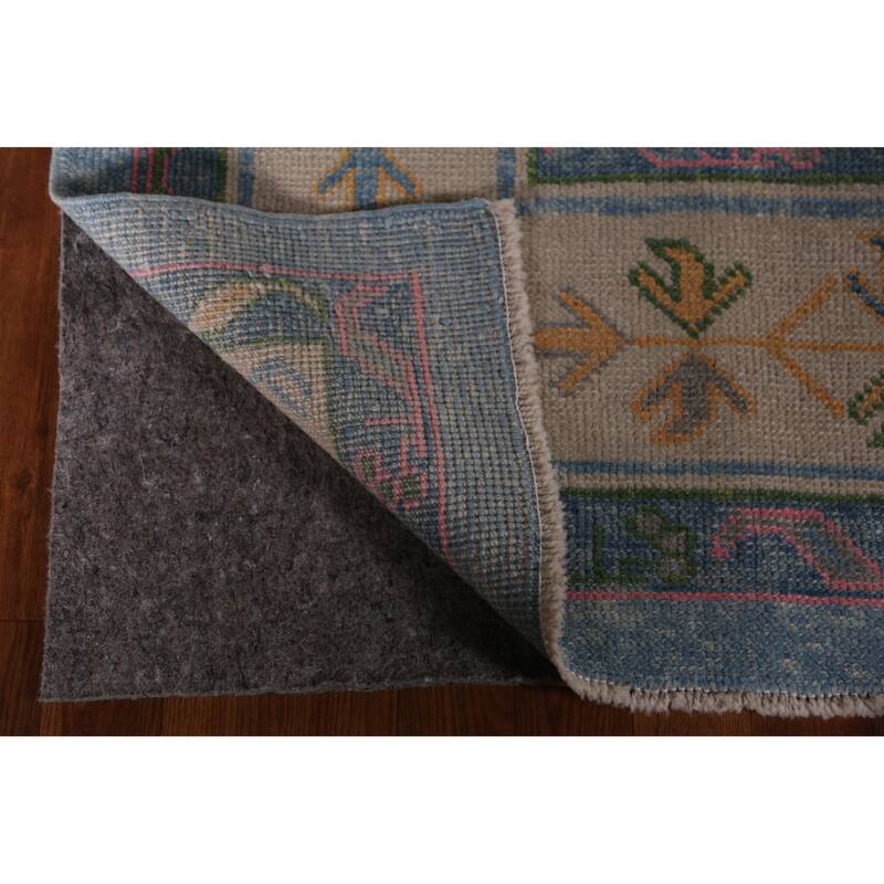 Hand Knotted Oriental 100% Wool Carpet Transitional All-Over Navy Blue & Blues Oushak Area Rug - 17' 10'' X 7' 2''