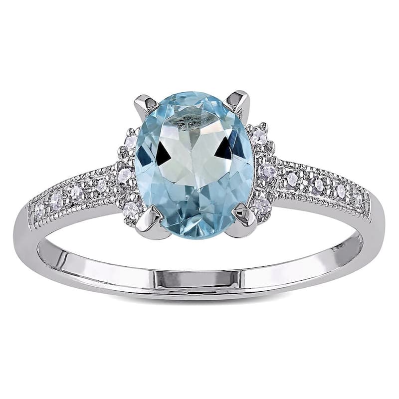 Miadora Sterling Silver Aquamarine and Diamond Ring