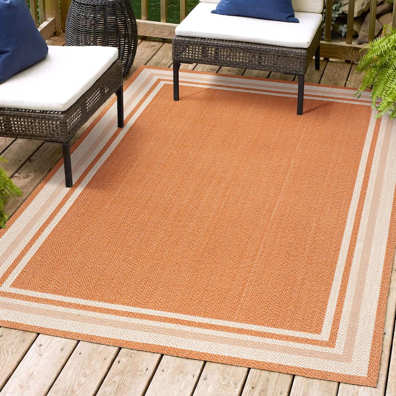 JONATHAN Y Haynes Modern Border Stripe Indoor/Outdoor Area Rug