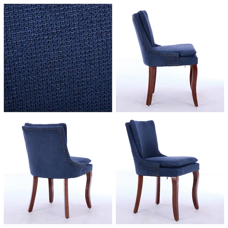 Chenille Fabric Upholstered Dining Chairs w/ Solid Wood Legs(Set of 2)