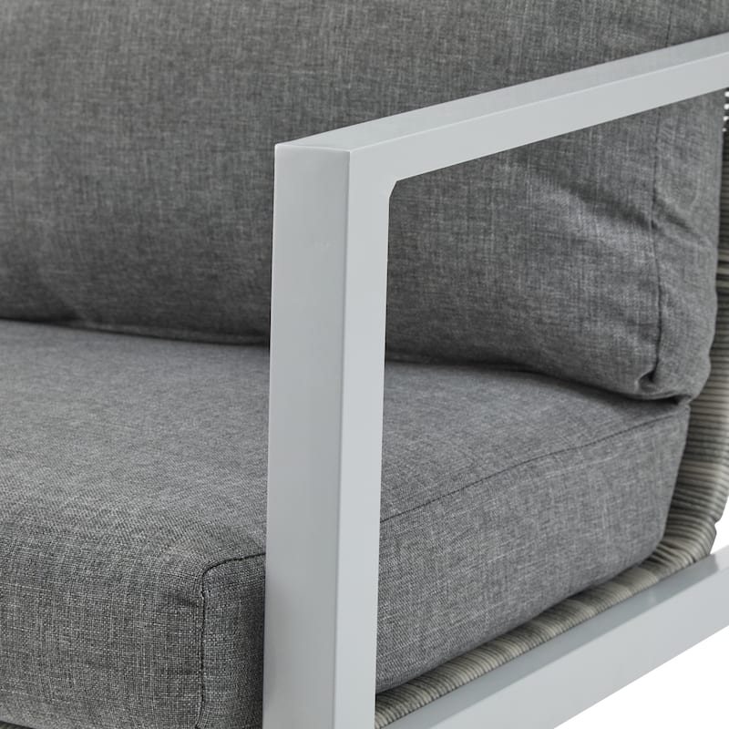 Roomfitters Modern Outdoor Lounge Chair with Aluminum Frame, Rope Accents & Cushions for Patio