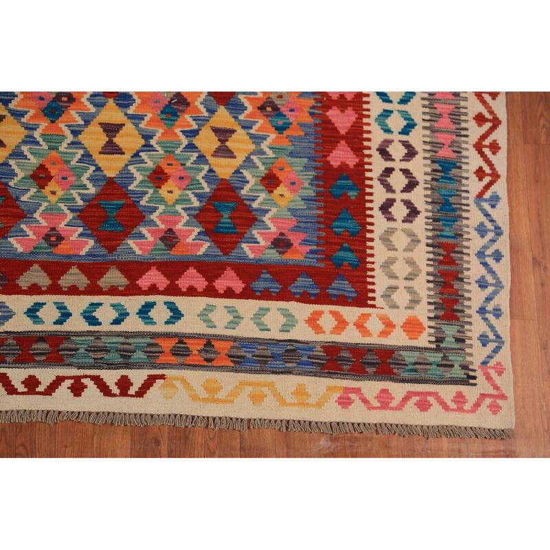 Multi-Color Kilim Oriental Area Rug Flatweave Wool Carpet - 9'9"x 12'11"