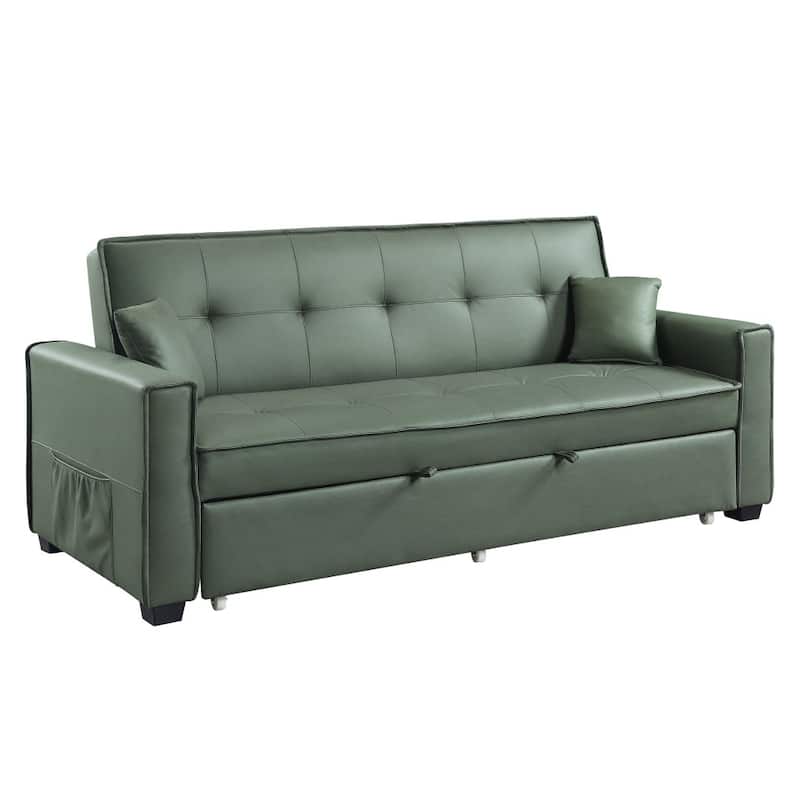 HomeRoots 82" Green Velvet Sleeper Sofa And Toss Pillows With Black Legs - 82