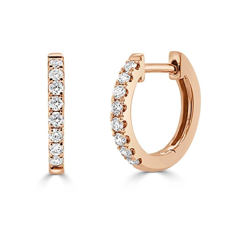 Joelle Collection Diamond Huggie Earring - 14K Gold Earrings U-Shaped Hoops With Certified Diamonds - 13mm - Rose
