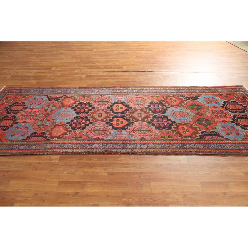 Hand Knotted Oriental 100% Wool Carpet Traditional Geometric Multi-Colored Bakhtiari Runner Rug - 9' 8'' X 3' 5''