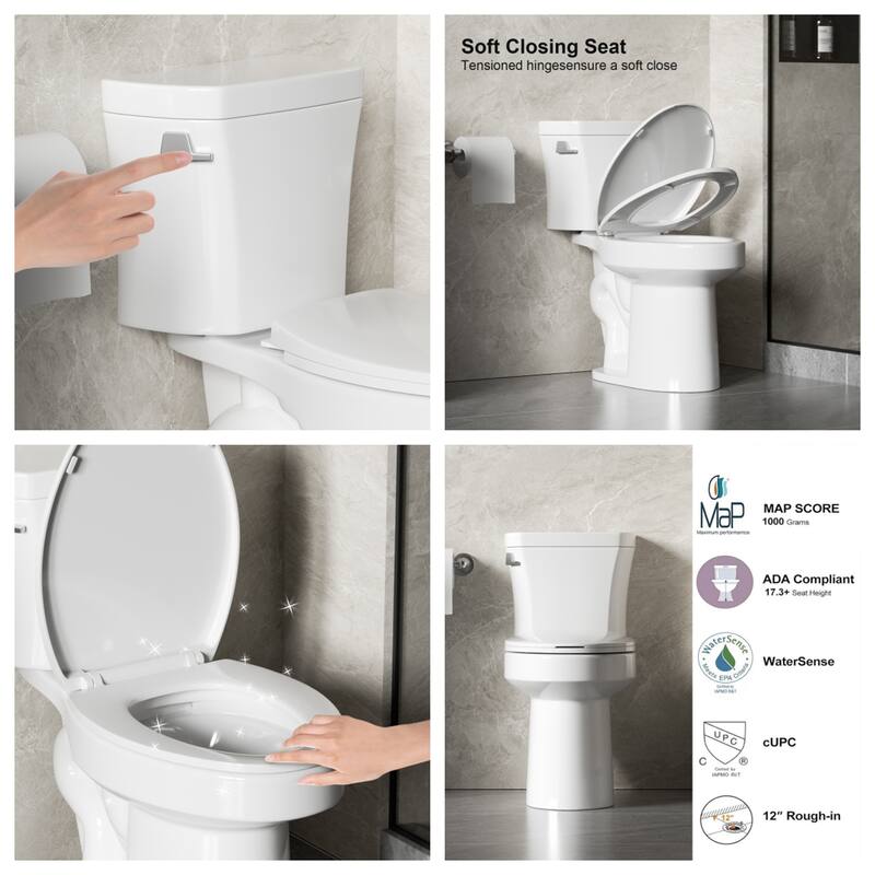 1.28GPF 2-Piece Toilet, Siphonic Flush, CUPC, Watersense, ADA, White