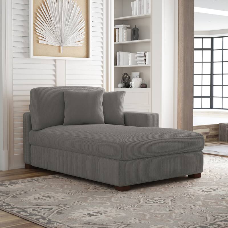 Modern Modular Sectional Sofa Corduroy Chaise Lounges - Right Facing - Light Grey Armchair