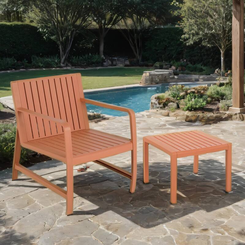 Patio Bistro Set with 1 Chair & 1 Coffee Table, Easy Assembly, 2 pcs