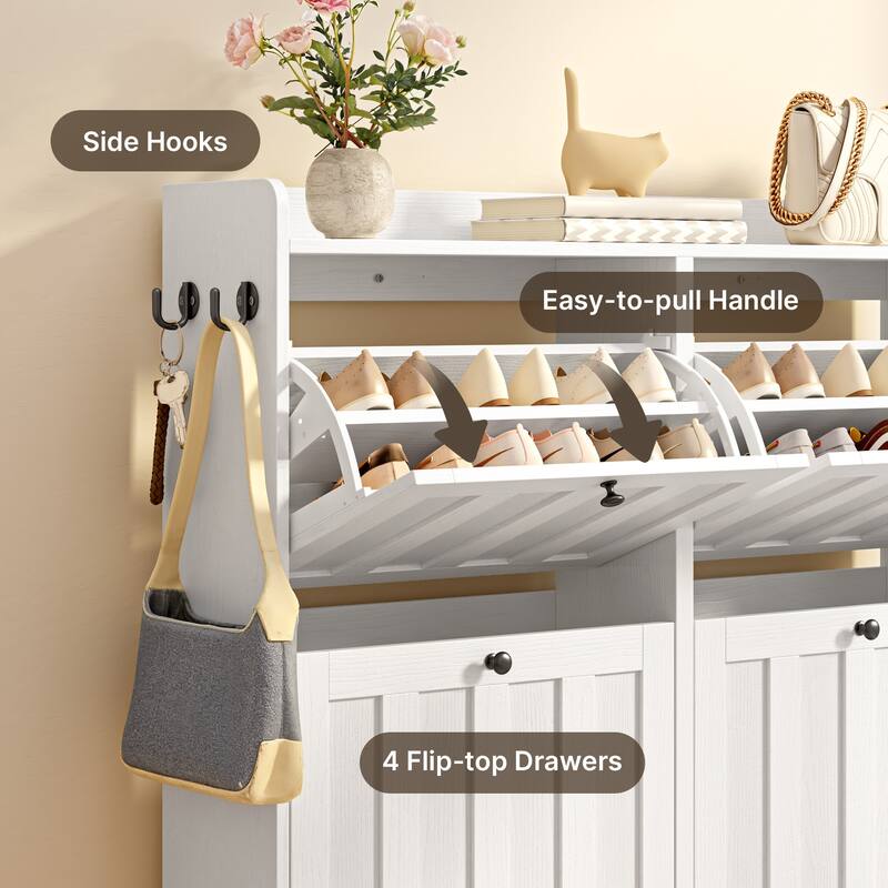 Shoe Cabinet with Flip Drawers, Slim Shoe Storage Cabinet for Entryway, Freestanding Narrow Rack with Open Storage