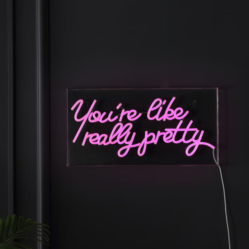 You're Like Really Pretty 19.6" X 10.1" Contemporary Glam Acrylic Box USB Operated LED Neon Light, Pink by JONATHAN Y