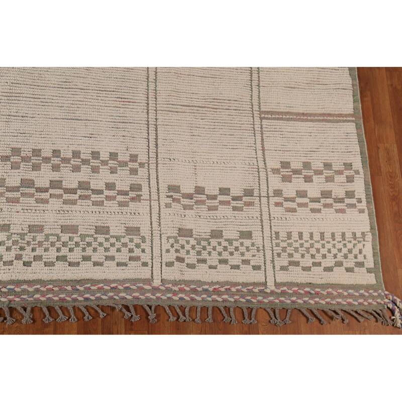 Modern Moroccan Large Area Rug Handmade Beige Wool Carpet - 9'11"x 15'9"
