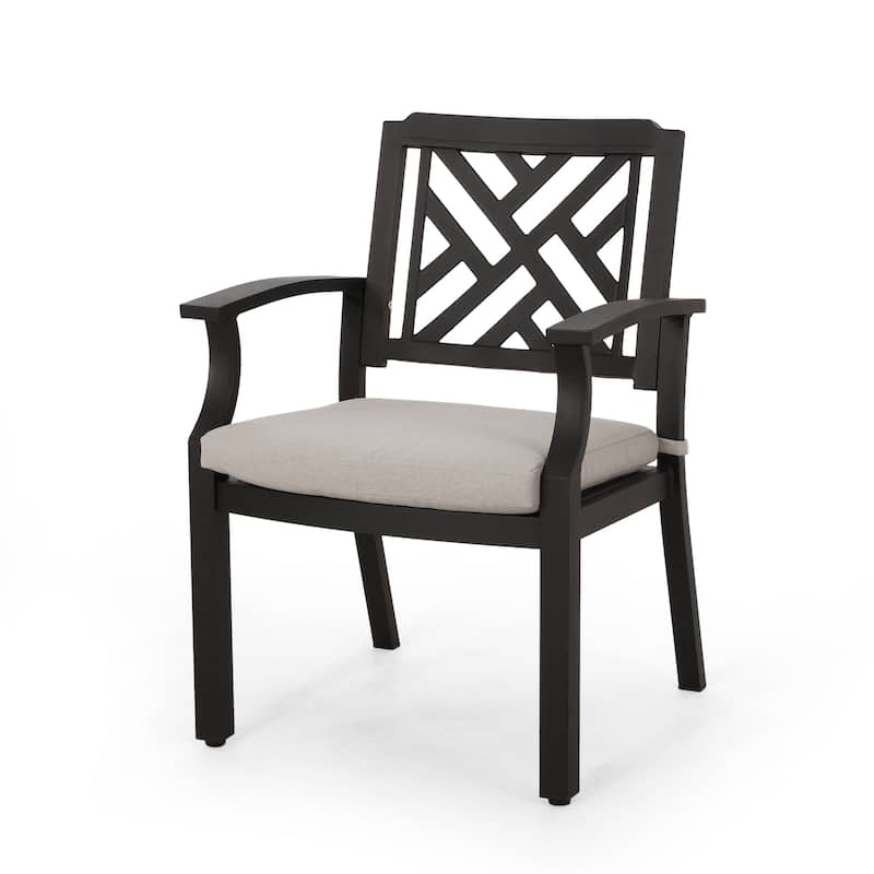 Roomfitters Accent Outdoor Dining Chairs, Set of 2 in Light Beige and Antique Matte Black, Stylish and Durable Aluminum Design