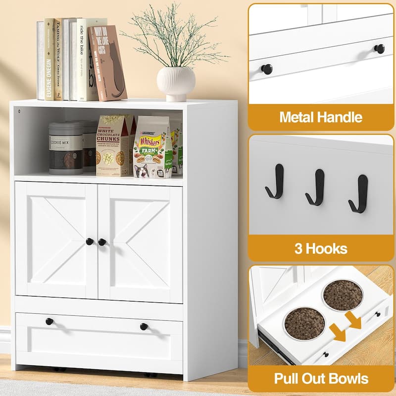 Anmytek 32" High Dog Feeding Station with 2 Elevated Bowls and Storage Cabinet for Cats and Dogs