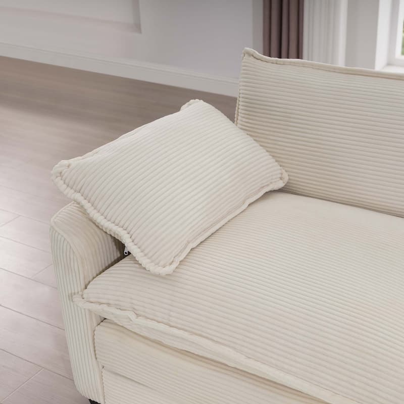 Corduroy Cloud Upholstered Modular L-Shaped Sectional Sofa with Removable Ottoman and 4 Pillows