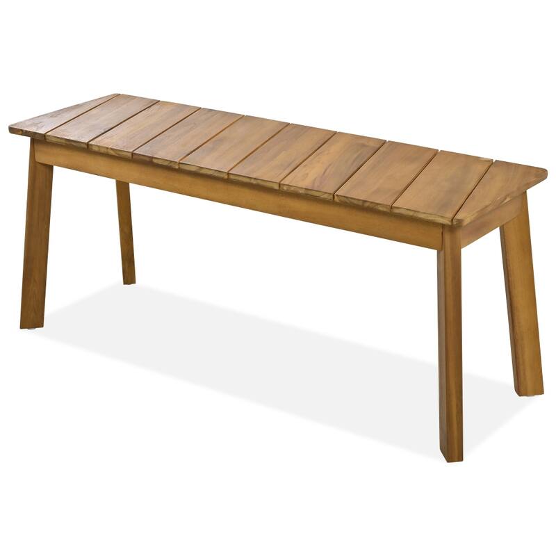 3-Piece Natural Acacia Wood Table Bench Dining Set with 2 Benches, for Outdoor/Indoor, Patio & Garden