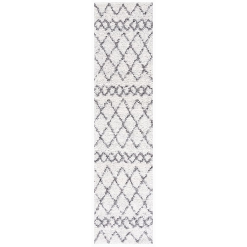 SAFAVIEH Berber Shag Magnisina Moroccan Boho 1.26-inch Thick Rug - 2'2" x 9' Runner - Ivory/Grey - Runner