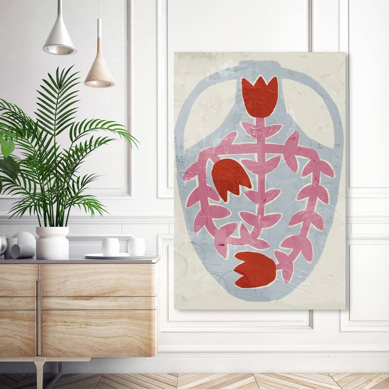 Wynwood Studio Canvas Floral and Botanical Floral Vase Red and Farmhouse Wall Art Canvas Print - 54 x 36