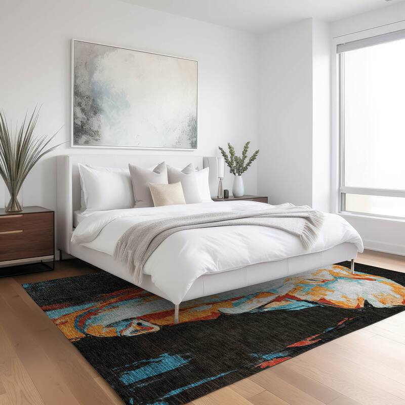 Machine Washable Indoor/ Outdoor Modern Elephant Chantille Rug