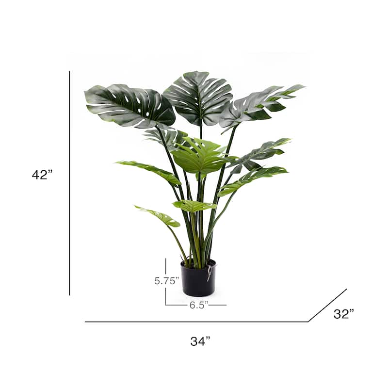 Artificial Split Leaf Philodendron Monstera Plant in Black Pot - Bed ...