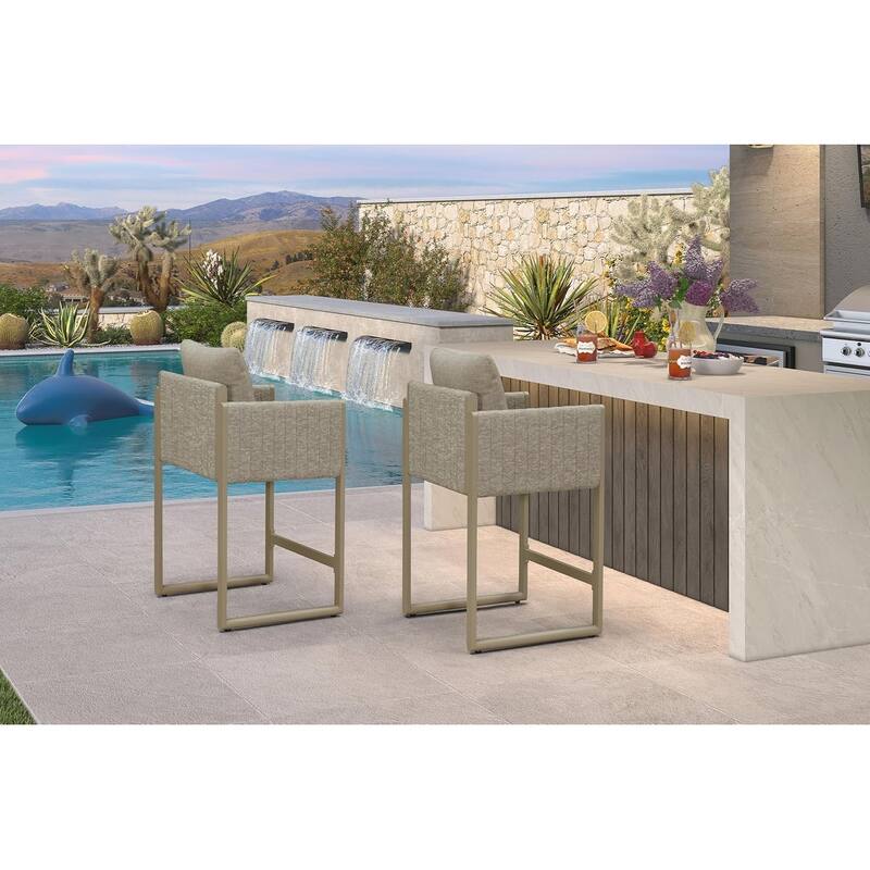 PURPLE LEAF Bar Stool Set of 2 Outdoor Rattan Bar Chair with Back Metal Bar Height Stool Wicker Barstool Dark Grey