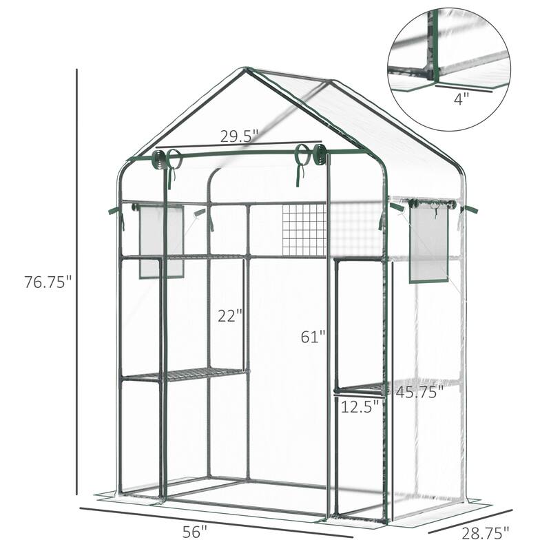 Outsunny Outdoor Walk-in Mini Greenhouse with Mesh Door & Windows, Small Portable Garden Hot House