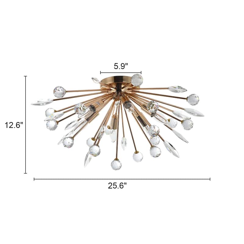 6-Light Modern Crystal Firework Semi Flush Mount Ceiling Light Fixture for Hallway Entryway - W25.6"