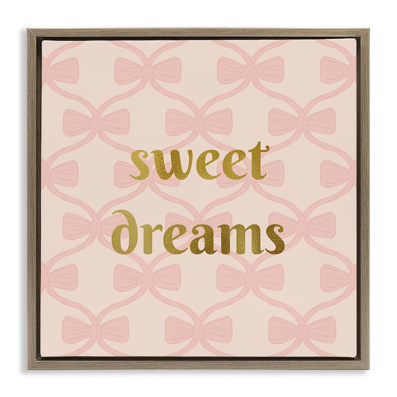 Stupell Pastel Bows & Sweet Dreams Framed Floater Canvas Wall Art Design By Sazerelli Designs - 25 x 25 - Brown