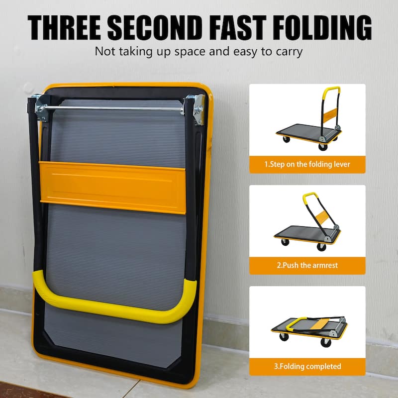 Heavy Duty Folding Flatbed Cart with 360°Swivel Wheels