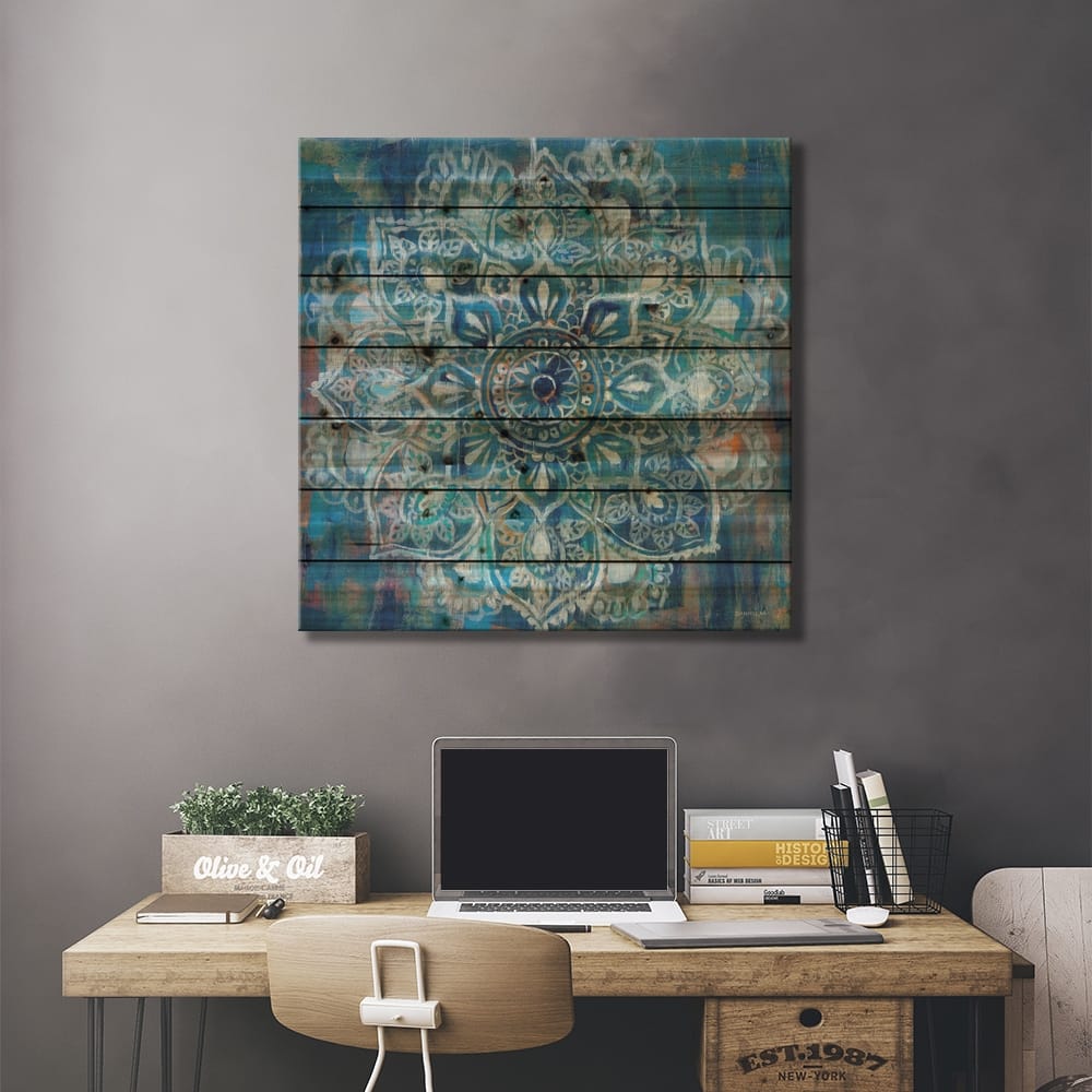 Mandala in Blue II Print On Wood by Danhui Nai MultiColor Bed Bath