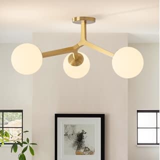 3-Light Semi Flush Mount Ceiling Light with Frosted Glass Shade