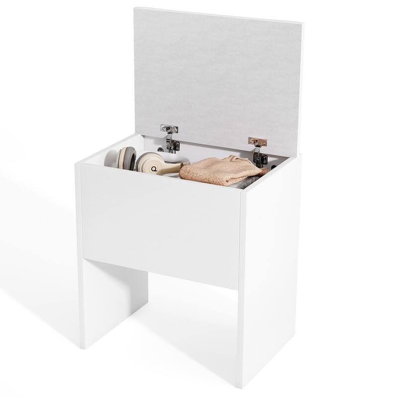 Gymax Vanity Stool w/ Storage Flip Top & Soft Padded Seat Cushion for - White