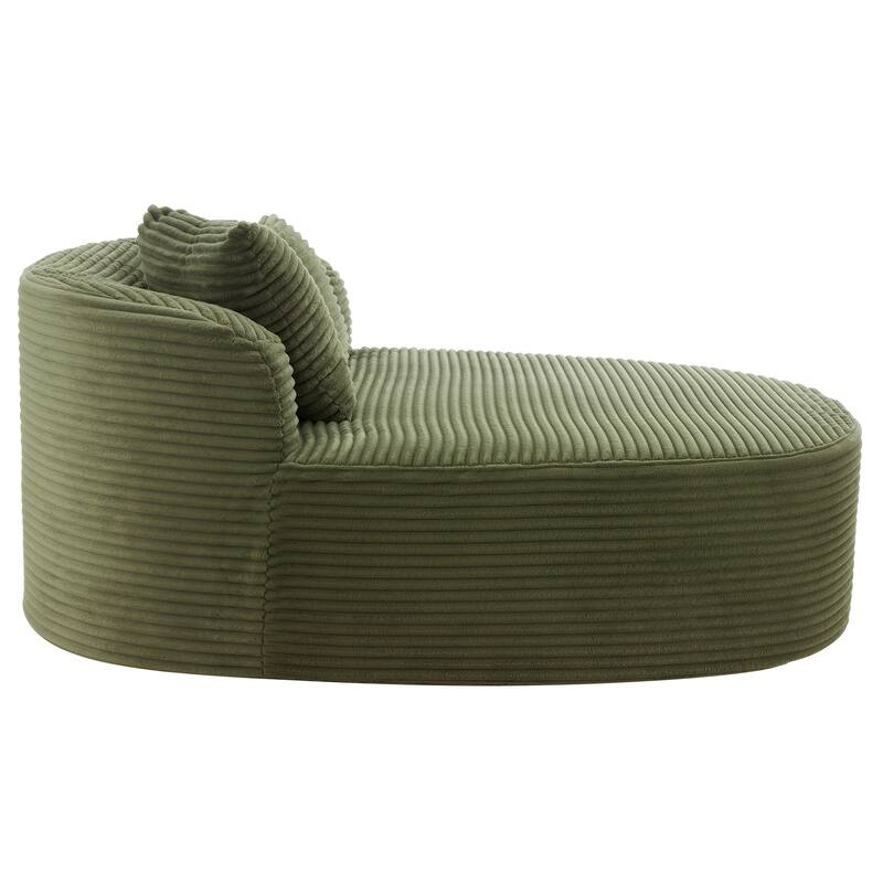 Curved Chaise Lounge Sofa with 2 Pillows, Corduroy Upholstered Sofa Bed Extra-deep Seat Single Sofa Recliners Boneless Couch