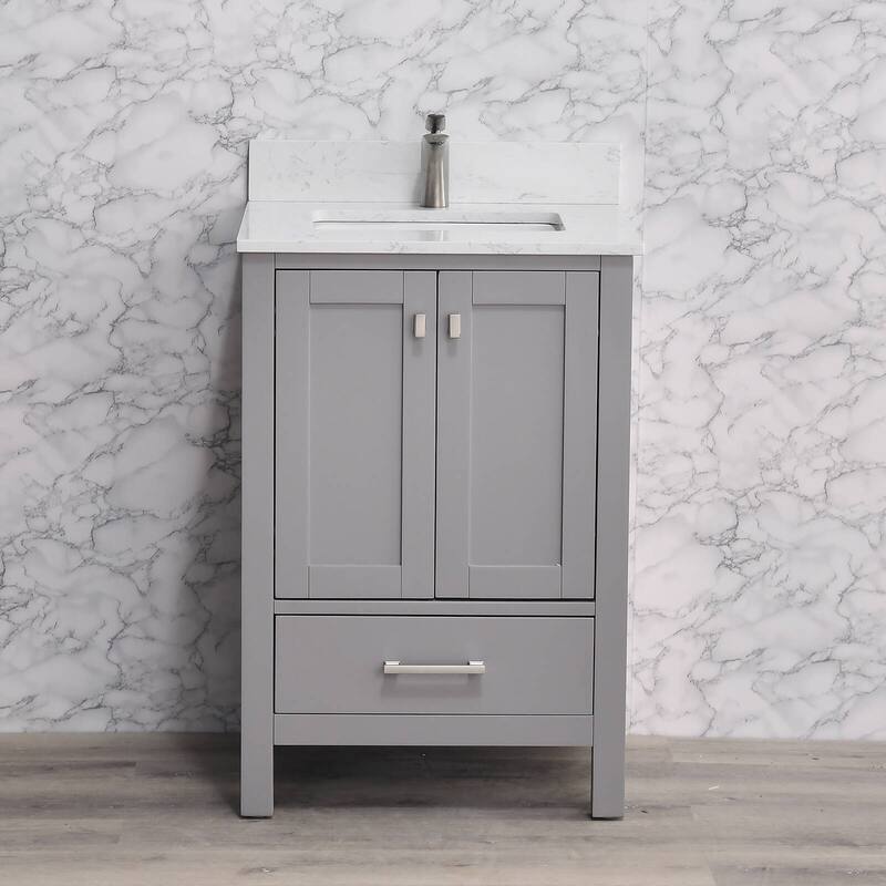 Prismosaic 24 in. Lunar Gray Vanity with Countertop & Splash, Single Sink