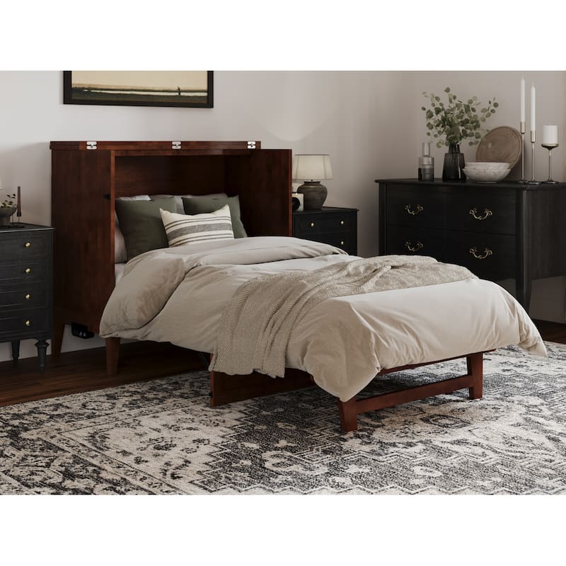 Murphy Bed Chest Twin Solid Wood with Mattress & Charger - Space Saving Bed